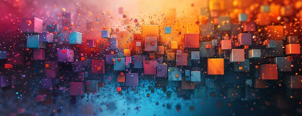 Wall Mural - variety squares combined colorful design. in the style of greeble, dynamic energy flow, cybernetic sci-fi. generative AI