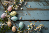 Fototapeta  - Easter Eggs on Wooden Background