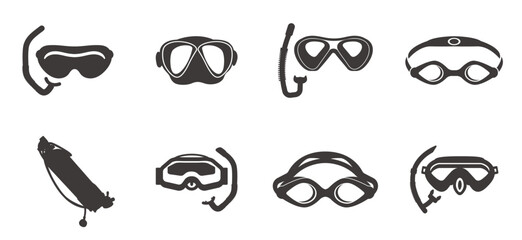 Masks for swimming vector black set icon. Isolated black set icon underwater glasses.