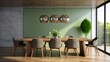 Interior design of modern dining room, wooden table and chairs 3d rendering