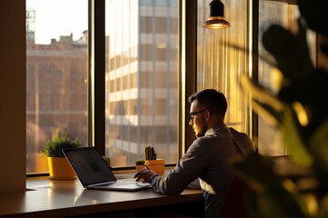 Wall Mural - businessman at laptop in office