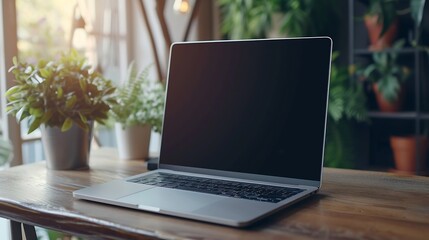 Poster - Generative AI : Workspace with mockup blank screen laptop computer.