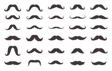Mustache Set. A Man Mustache Is Of Different Shape And Appearance. Decoration For Parties, Fake Mustache. Vector Illustration