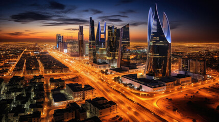 Wall Mural - Aerial view of Dubai downtown at night, United Arab Emirates .