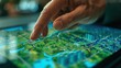 © chayantorn - Close-up of an urban planner's hands drawing a sustainable city layout on a digital tablet, green spaces and transit lines highlighted