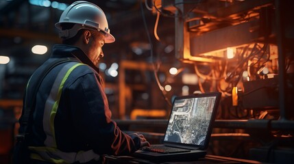 Wall Mural - skilled engineer operating a fully automated machine with programmable logic controller (plc) using 