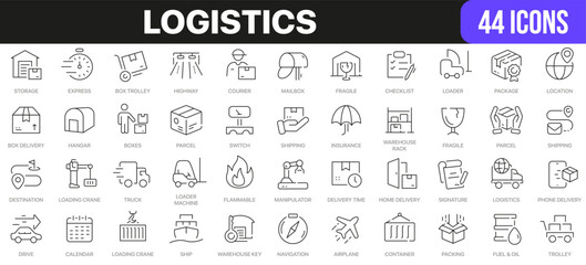 Poster - Logistics line icons collection. UI icon set in a flat design. Excellent signed icon collection. Thin outline icons pack. Vector illustration EPS10