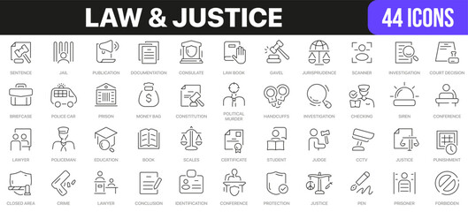 Aufkleber - Law and justice line icons collection. UI icon set in a flat design. Excellent signed icon collection. Thin outline icons pack. Vector illustration EPS10