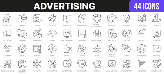 Fototapete - Advertising line icons collection. UI icon set in a flat design. Excellent signed icon collection. Thin outline icons pack. Vector illustration EPS10