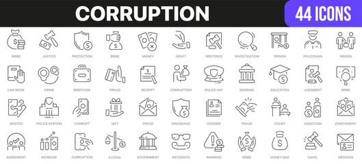 Leinwandbilder - Corruption line icons collection. UI icon set in a flat design. Excellent signed icon collection. Thin outline icons pack. Vector illustration EPS10