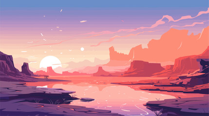 Wall Mural - Vector scene of an alien landscape with floating islands  strange rock formations  and a surreal color palette  conveying a sense of otherworldly beauty. simple minimalist illustration creative