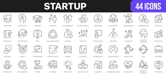 Aufkleber - Startup line icons collection. UI icon set in a flat design. Excellent signed icon collection. Thin outline icons pack. Vector illustration EPS10