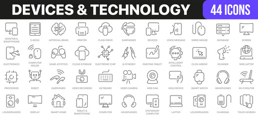 Leinwandbilder - Devices and marketing line icons collection. UI icon set in a flat design. Excellent signed icon collection. Thin outline icons pack. Vector illustration EPS10