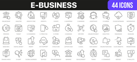 Aufkleber - E-business line icons collection. UI icon set in a flat design. Excellent signed icon collection. Thin outline icons pack. Vector illustration EPS10