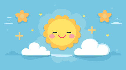 Wall Mural - smiling sun and cheerful clouds against a vibrant sky capturing the radiant and upbeat atmosphere of