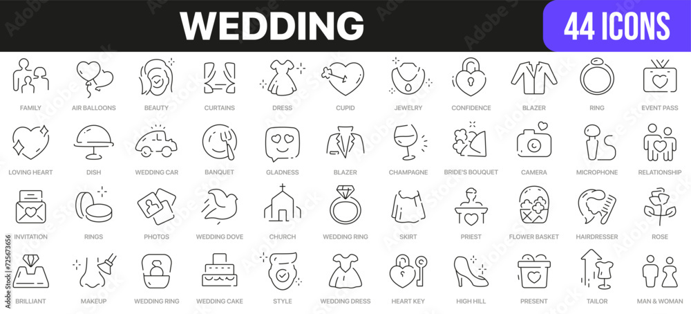 Wedding line icons collection. UI icon set in a flat design. Excellent ...
