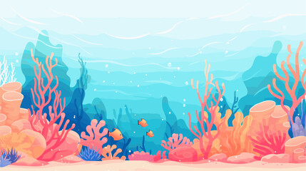 Vector scene of a vibrant coral reef beneath the ocean's surface  teeming with diverse marine life and creating a visually rich and ecologically significant backdrop. simple minimalist illustration