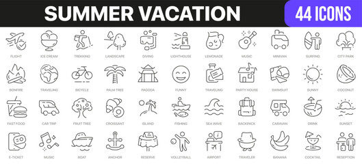 Poster - Summer vacation line icons collection. UI icon set in a flat design. Excellent signed icon collection. Thin outline icons pack. Vector illustration EPS10