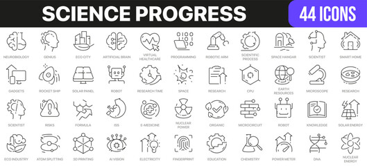 Poster - Science progress line icons collection. UI icon set in a flat design. Excellent signed icon collection. Thin outline icons pack. Vector illustration EPS10