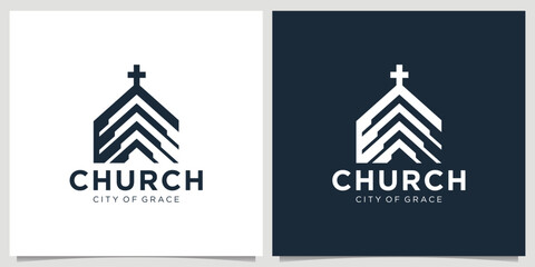 creative church logo template with geometric build shape design concept.