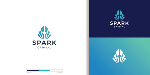 Spark logo design concept with capital finance. Can representing business company, identity, corporate.