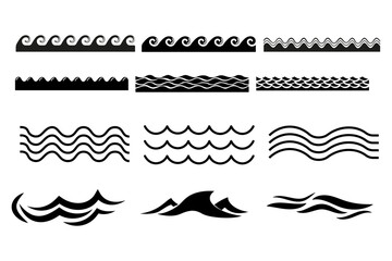 Set of waves in the sea cartoon style water flowing flat design