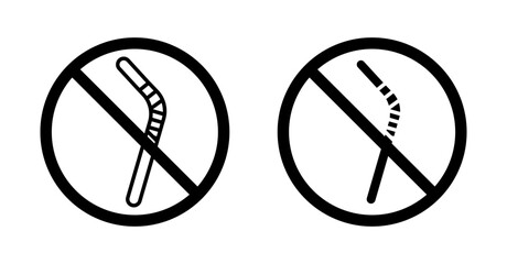 Stop using the plastic straw icon set. ban plastic straw and save pollution vector symbol in a black filled and outlined style. Stop recycle straw sign.