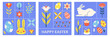 © HelenArt - Happy Easter poster set in scandinavian style. Geometric pattern with eggs, flowers, bunny. Greeting holiday card collection. Vector illustration