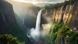 Fototapeta Natura - Epic Waterfall in a Verdant Valley