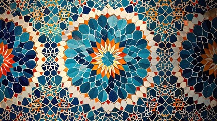 Wall Mural - Abstract background detail of moroccan mosaic tiles, ai generative