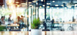 Business office with blurred people. Abstract light bokeh at office interior background for design.