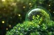 A green plant growing inside of a glass globe. Suitable for home decor or environmental concepts