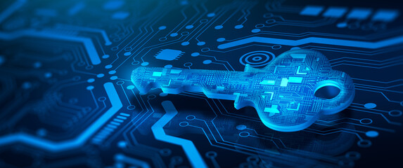 Wall Mural - digital key in technology background. security or private key protecting data personal information. 
