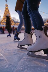 Sticker - A couple standing together on top of a snow-covered ground. Perfect for winter-themed designs and romantic winter scenes