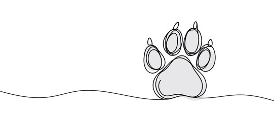 Wall Mural - Continuous one line drawing of a paw pad.vector illustration.