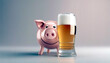 Sparschwein mit einem Bierglas. Konzept: Investitionen