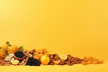 Wall Mural - Mix of different types of nuts and dried fruit, healthy food concept. Generative Ai.