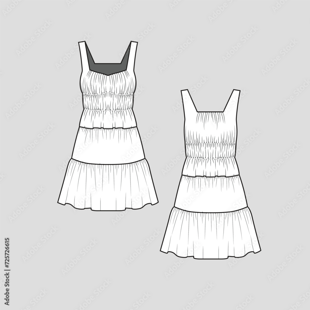 Wasit Vector Sleeveless smocked Gathering Dress Square neck smocking detail Wasit ...