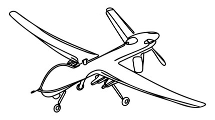 Wall Mural - One line drawing operational tactical medium-altitude unmanned aerial vehicle drone.