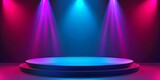 Fototapeta Panele - Stage podium with lighting, Stage Podium Scene with for Award Ceremony on blue purple Background