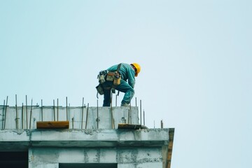 Construction worker working on top roof