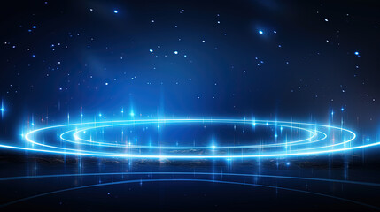 Abstract neon rays and lines on dark science and tech background