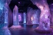 A cosmic art installation with sculptures made of starlight and nebulae Symbolizing the unity of art and science