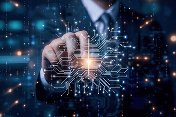 Fototapete - Future Technology Ai Businessman touches CPU chip to develop artificial intelligence