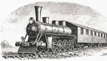 Old Locomotive Antique Engraved Illustration From Brockhaus Konversations Lexikon 1908