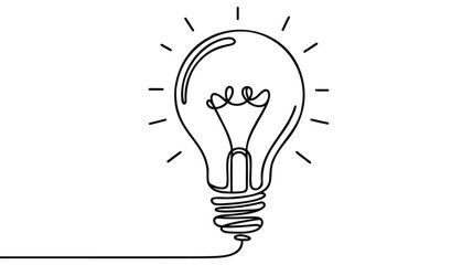 Continuous line idea icon. One light bulb silhouette. Electric lightbulb icon on white background.