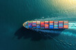 Aerial View of Colorful Cargo Ship on Sparkling Blue Sea