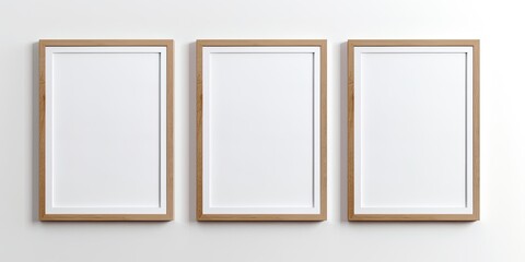 Canvas Print - Four square frames with passe-partout on a white wall. Wooden frame and poster mockup. Modern, minimal and clean design. Empty frame for indoor use, suitable for displaying text or a product.