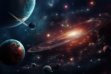 Wall Mural - Abstract space background with planets and solar system.
