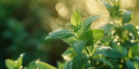 Canvas Print - A detailed close-up shot of a plant with glistening water droplets. Perfect for nature and botanical themes